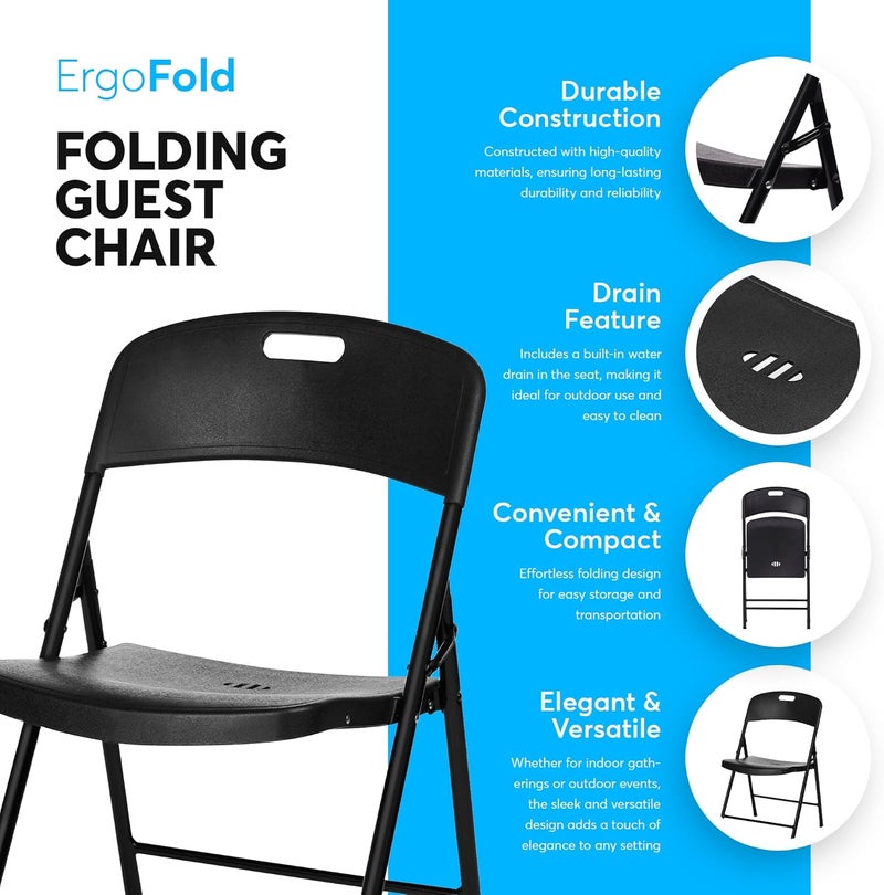 Oline Folding Chair, Indoor Outdoor Plastic Commercial Stackable Foldable Guest Chairs for Events Office Wedding Party Picnic Kitchen Dining, 350lb Capacity (Black, 4 Pack) - Image 4